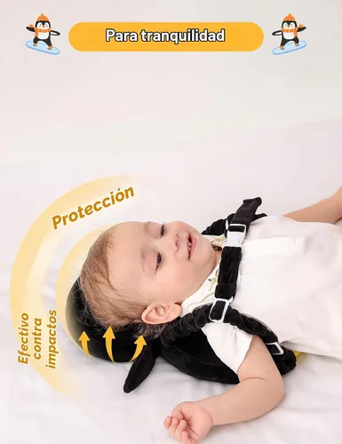 Vista 3 de JunNeng - Mochila protectora de cabeza de bebé para caminar y gatear, pingüino blanco Protector de cabeza suave, transpirable, ajustable