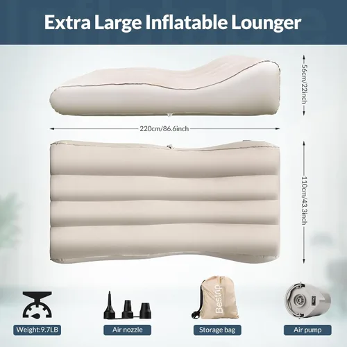 Vista 15 de Bestrip Sofá inflable con bomba incorporada – Sofá tumbona de aire de tamaño extra mejorado, cama portátil con bolsa de almacenamiento, cama