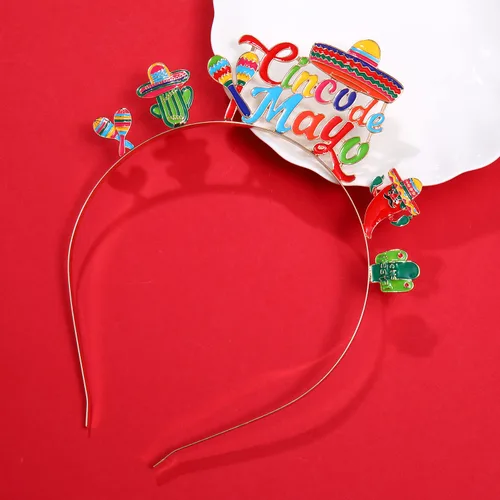 Vista 3 de Cinco De Mayo Diademas Mexicana Fiesta Hairband Sombrero Chili Cactus Piñata Aro Pelo Aro Mexicano Decoración Fiesta Colorido