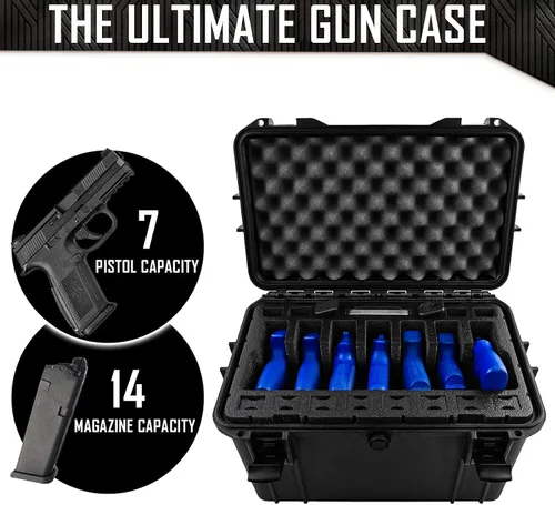Vista 2 de DORO - Estuche rígido para 7 pistolas 14, con inserto de espuma personalizado MyCaseBuilder, impermeable, resistente, pistola táctica/arma de fuego