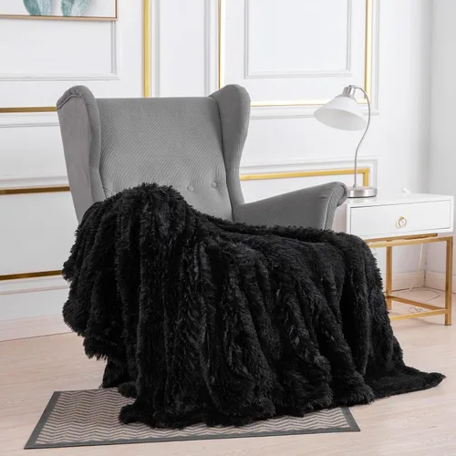 Vista 3 de YUSOKI manta de piel sintética extrasuave con pelos largos, transpirable, de 50 x 60 pulgadas, mullida, acogedora y cómoda, de microfibra de lujo