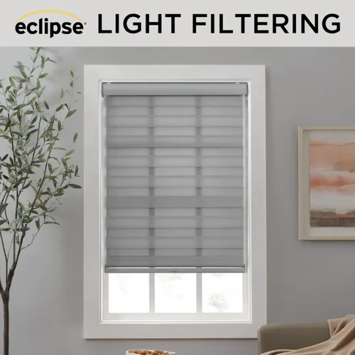 Vista 4 de Eclipse Zebra - Persianas enrollables sin cordones, de tela de doble capa, filtrantes de luz, para privacidad, persianas de fácil elevación con Gris