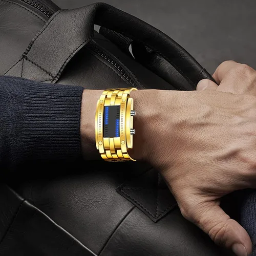 Vista 36 de Binary Matrix Blue led - Reloj Digital para hombre, moda clásica y creativa, color negro chapado