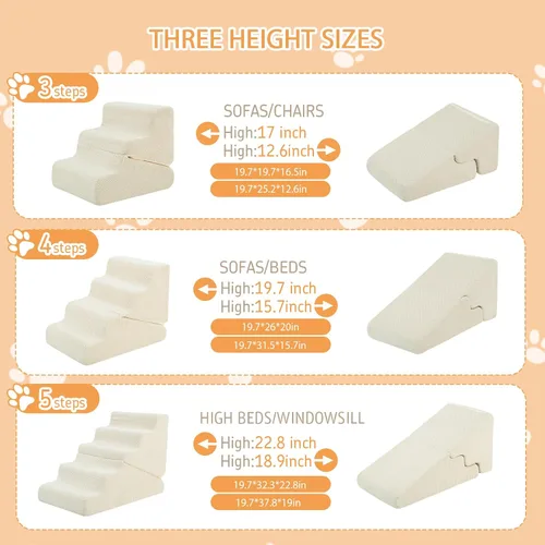Vista 5 de Rampa para perros para cama, escaleras extra anchas de 20 Beige