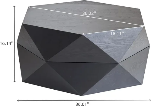 Vista 3 de Mesa de centro de almacenamiento de 36.61 pulgadas, moderna mesa de centro de madera rústica con chapa de madera maciza, mesa de té grande y única