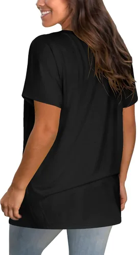 Vista 4 de Geifa Camisetas de manga corta con cuello en V para mujer, camisetas casuales de verano con bolsillo