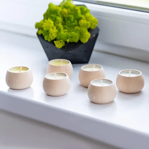 Vista 6 de Portavelas de madera hechos a mano para velas votivas y velas de té, juego de 6