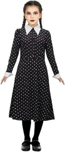 Vista 3 de TODFIY Disfraz de Wednesday Addams para niños, niñas, familia, Halloween, miércoles, fiesta de cosplay, 6-12 años