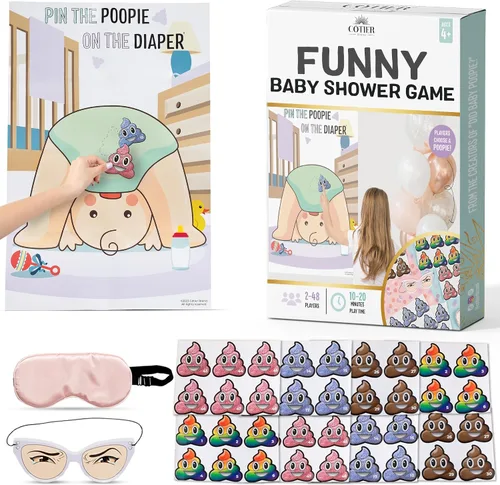 Vista 9 de Pin the Poopie on the Diaper Boy Baby Shower Game - Divertido juego de baby shower con divertidas calcomanías vibrantes de Poopie - Para revelación
