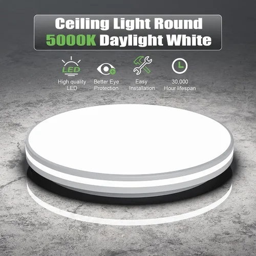 Vista 2 de Airand - Lámpara de techo de 10.2 pulgadas, montaje empotrado, luz de techo LED de 20 W, luz blanca diurna, 5000 K, redonda, impermeable