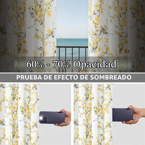 Vista 3 de DriftAway Cortinas florales para dormitorio, 84 pulgadas de largo, para sala de estar, con forro de acuarela, cortinas opacas con aislamiento