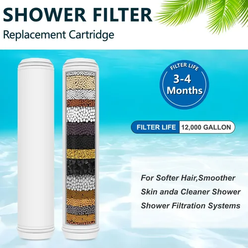 Vista 2 de Filtro de agua de repuesto para cabezal de ducha de mano, compatible con PWERAN y sistema de filtro de mano Fitespot, elimina metales pesados