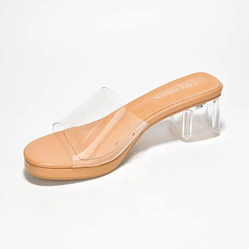 Vista 5 de Cape Robbin Tacones transparentes de bloque bajo para mujer, sandalias transparentes con punta abierta redonda (Anjelic)