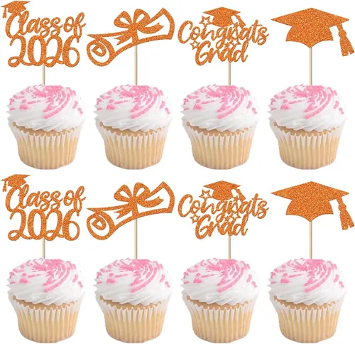 Vista 24 de Paquete de 24 adornos para cupcakes de graduación 2025 con purpurina I Am Done Diploma Felicidades Graduado Cap Cupcake Picks Class Of 2025