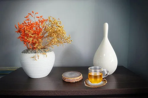 Vista 6 de Posavasos de ágata natural en rebanadas con protector de goma, juego de 4 unidades, Natural