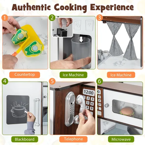 Vista 3 de INFANS Juego de cocina para niños con agua corriente real, juego de cocina de esquina de madera con luz de simulación de sonido y estufa