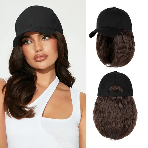 Vista 7 de Peluca de gorra de béisbol para mujer, gorra de béisbol con extensiones de cabello, gorra ajustable adjunta de 24 pulgadas de largo, ondulada