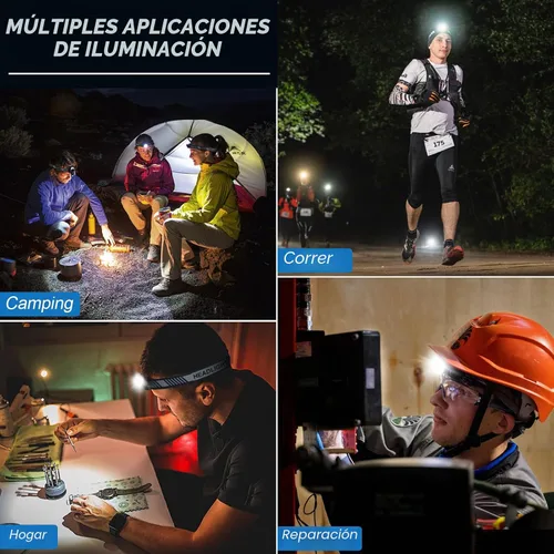 Vista 9 de Linterna frontal recargable, 99000 LM LED súper brillante con sensor de movimiento y 3 modos, luces frontales ajustables 90° para la frente, más