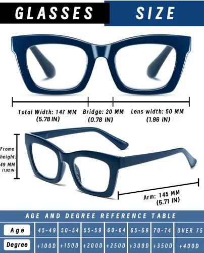Vista 6 de Hubeye Gafas de lectura progresivas para mujer, estilo Oprah, bloqueo de luz azul, lector cuadrado multifoco