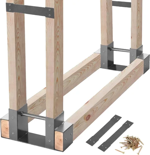 Vista 7 de MOFEEZ Kit de soporte de almacenamiento de troncos de leña al aire libre, soporte de almacenamiento de madera para chimenea, ajustable a cualquier