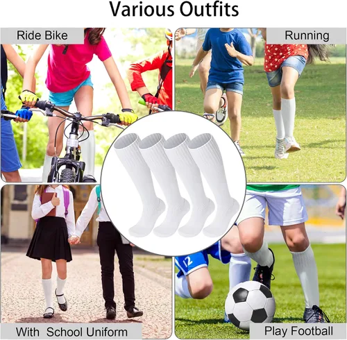 Vista 7 de FPAKDH 2 pares de calcetines de fútbol para niños y jóvenes de 5 a 12 años de edad, transpirables, calcetines de entrenamiento deportivo para niñas