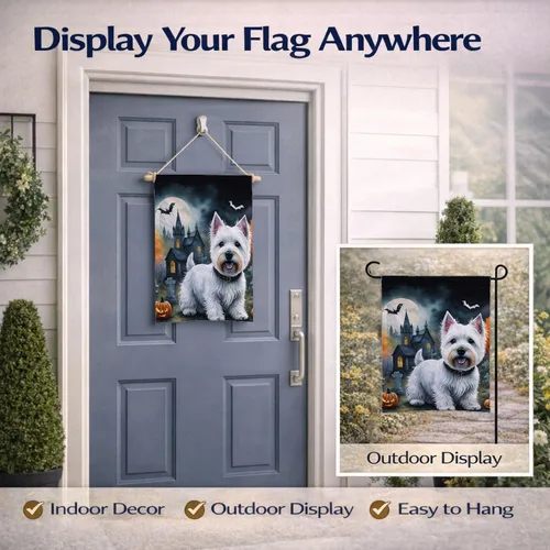 Vista 8 de Caroline's Treasures DAC2058GF Westie Spooky - Bandera de jardín de Halloween para buzón, bandera decorativa para patio exterior, patio, obras