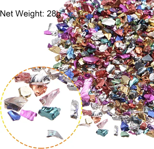 Vista 3 de uxcell Chips de vidrio triturado de 6 colores, vidrio metálico con purpurina irregular de 0.39 a 0.157 pulgadas para manualidades, manualidades