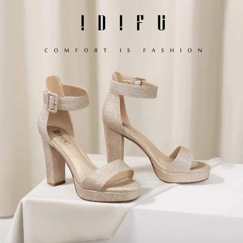 Vista 2 de IDIFU Modelo IN4 Sabrina - Sandalias de tacón alto para mujer, con plataforma gruesa y correa para amarrarlas al tobillo. Ideal para fiestas o bodas