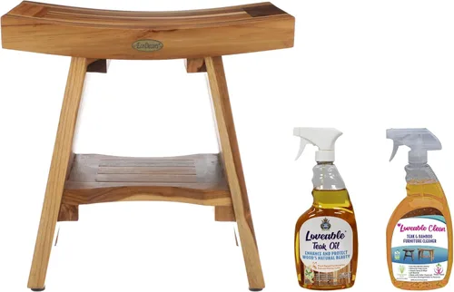 Vista 21 de EcoDecors Banco de ducha de teca con estante de 18", capacidad de 300 lb – Asiento de spa de madera impermeable completamente ensamblado