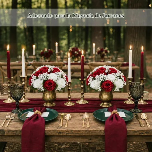 Vista 3 de BLOSMON Bolas de Flores Falsas Centros de Mesa de Boda 2 Piezas Rosa Carmesí Respiración de Bebé Flores Artificiales Piezas Centrales Decoración
