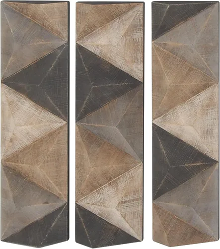 Vista 2 de Deco 79 Decoración de pared geométrica de madera, juego de 3 arte de 11 pulgadas de ancho, 36 pulgadas de alto, marrón