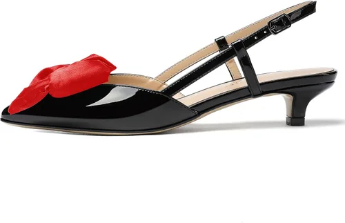 Vista 2 de WAYDERNS Zapatos de tacón bajo con hebilla y lazo de satén para mujer, patente y patente, tacón bajo, 1.5 pulgadas