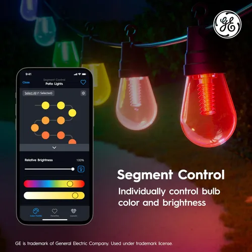 Vista 6 de GE Cync Luces inteligentes para café con efectos dinámicos, luces de cadena para patio que cambian de color, compatibles con Alexa y Google, 48 pies
