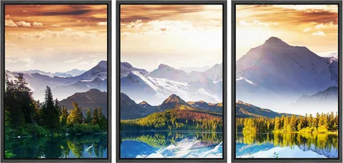 Vista 63 de wall26 Lienzo enmarcado para pared, juego de arte rojo, verde y amarillo, bosque de montaña otoñal, naturaleza, desierto, fotografía, realismo