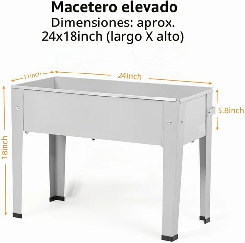 Vista 7 de Cama de jardín elevada, maceta elevada de jardín con patas, maceta de jardín galvanizada para hierbas y verduras (24 pulgadas, gris)