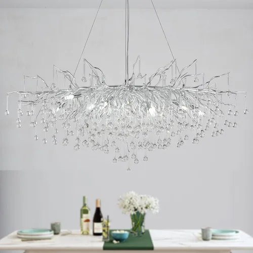 Vista 12 de Candelabro de cristal para comedor, lámpara moderna de 24 pulgadas para sala de estar, candelabros de rama de árbol dorado con 8 luces, lámpara