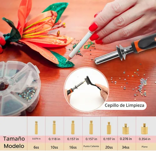 Vista 4 de Catcan Herramienta Aplicadora de Hotfix, Kit Aplicador de Rhinestones Hotfix Bedazzler con 2 Cajas de Rhinestones de Cristal AB Herramienta Naranja