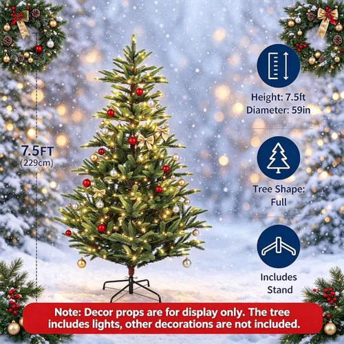 Vista 3 de Árboles de Navidad artificiales de abeto preiluminados de 7.5 pies