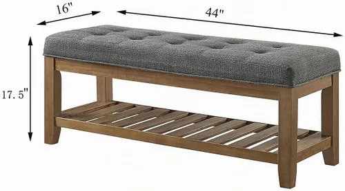 Vista 2 de 24KF Banco Otomano Grande Rectangular Tapizado con Capitoné de Tela de Lino, Banco Acolchado con Estante de Madera Maciza - Granito Banco de granito