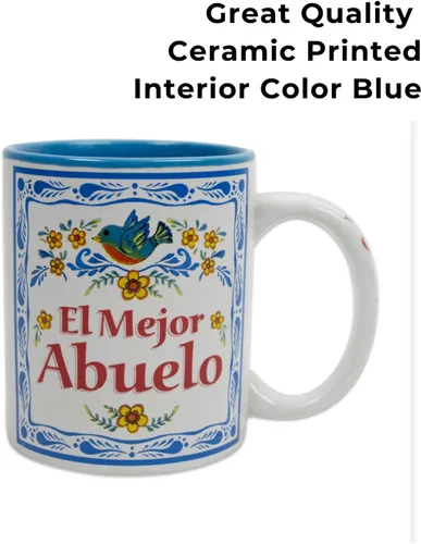 Vista 6 de Taza El Mejor Abuelo – Regalos únicos de Abuelo en español – Taza de cerámica duradera de 12 onzas con esmalte azul – Taza para el mejor abuelo