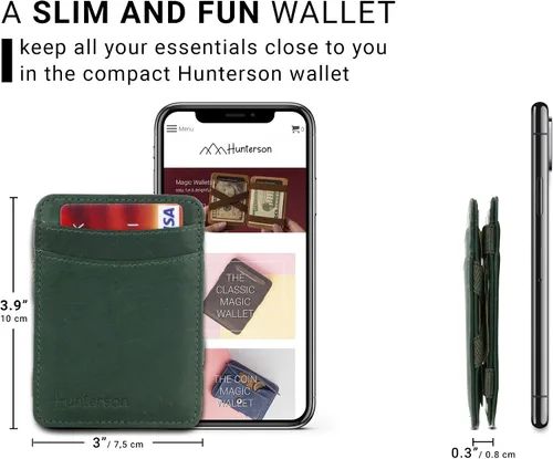 Vista 2 de Hunterson Cartera mágica minimalista para hombres con tarjetero RFID cartera de cuero para 8 tarjetas 08 verde Cartera RFID