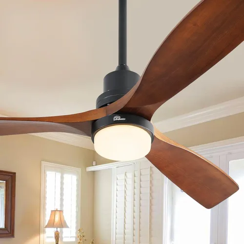Vista 11 de Sofucor Ventiladores de techo de madera maciza de 52 pulgadas con luces y control remoto, ventilador de techo regulable de 6 velocidades