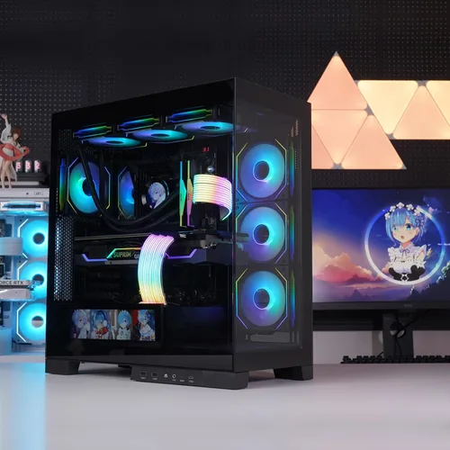 Vista 2 de SAMA NEVIEW 4503 Chasis de PC de Torre Media con Paneles de Vidrio Templado Dual, Ventiladores ARGB de 4×120mm Pre-Instalados, Chasis de PC ATX