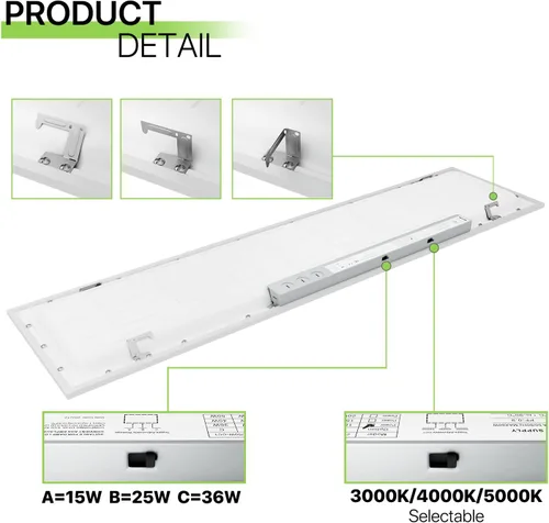 Vista 6 de Magshion Panel de luz LED 1 x 4, luz de techo empotrada regulable 36/40/50W y 3000K/4000K/5000K temperaturas de color seleccionables, lámpara