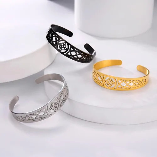 Vista 6 de Dreamtimes Pulsera de nudo de bruja para mujer, de acero inoxidable, ajustable, abierta, celta, cuaternario, Wicca, pulsera de nudo de brujas