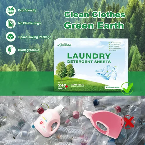Vista 3 de Hoja de detergente para ropa, tiras de lavado ecológicas e hipoalergénicas Ingredientes naturales, ultraconcentrados, listos para viajar, sin