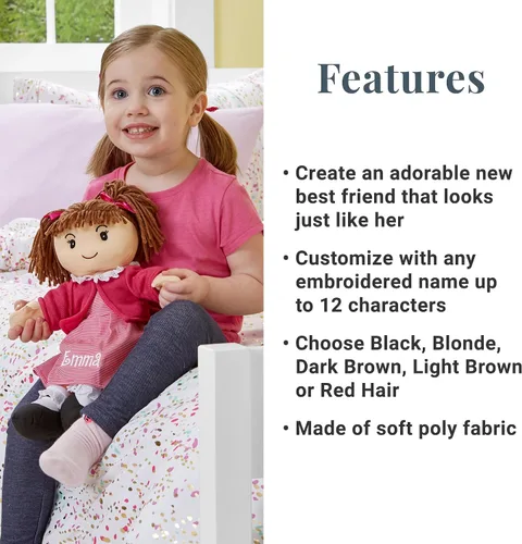 Vista 5 de Let's Make Memories Muñeca de trapo personalizada - Muñeca Mini-Me - Muñeca para niñas - Juguete para niñas - Pelo negro