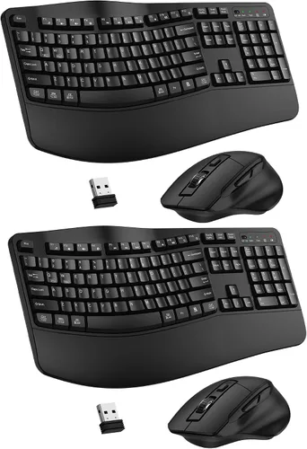 Vista 12 de Combo de teclado y mouse inalámbricos, teclado ergonómico de tamaño completo 2.4G con diseño de teclas onduladas y reposamuñecas, mouse ergonómico