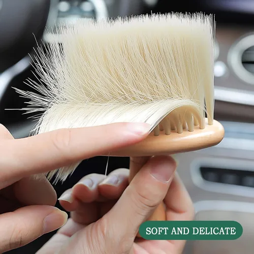 Vista 3 de Cepillo de limpieza ultra suave para el interior del automóvil, para quitar el polvo y limpiar profundamente, mango de madera, paquete de 2 A+B_2
