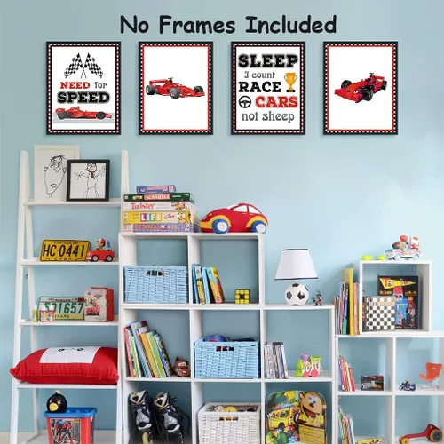 Vista 2 de LHIUEM Decoración de pared a cuadros de búfalo, decoración moderna de habitación de automóvil de carreras, inspiradora cita de habitación de niños